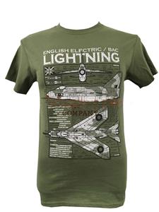 English Electric/BAC Lightning Blueprint Design T-Shirt Olive Green SMALL
