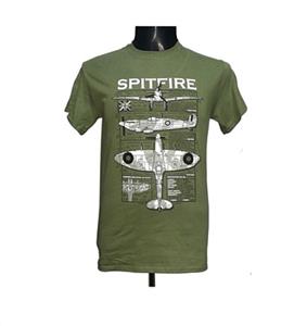 Spitfire Blueprint Design T-Shirt Olive Green 3X-LARGE