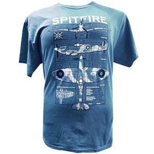 Spitfire Blueprint Design T-Shirt Blue X-LARGE
