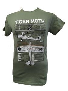 Tiger Moth Blueprint Design T-Shirt Olive Green MEDIUM
