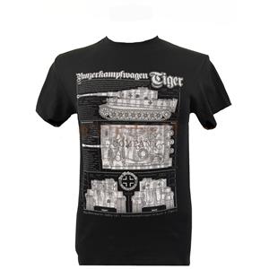 Tiger WW2 Tank Blueprint Design T-Shirt Black LARGE