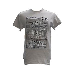 Tiger WW2 Tank Blueprint Design T-Shirt Grey LARGE