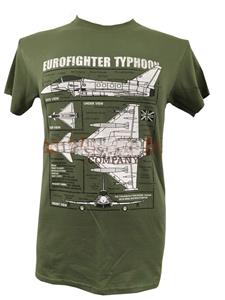 Eurofighter Typhoon Blueprint Design T-Shirt Olive Green X-LARGE