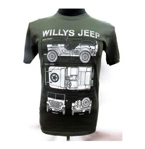Willys Jeep Blueprint Design T-Shirt Olive X-LARGE